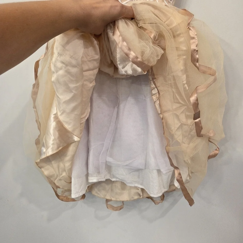 Girls Sunny Fashion Cream/TanChiffon w/Satin Ribbon Hem Sleeveless Dress Size 10